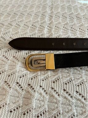 Vintage Gucci Black Leather Belt Two-Tone Gold Silver G Buckle Good Condition